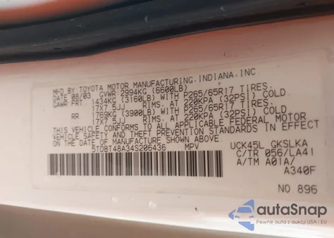 2004 Toyota Sequoia Limited V8 from USA, damaged, VIN 5TDBT48A34S206436